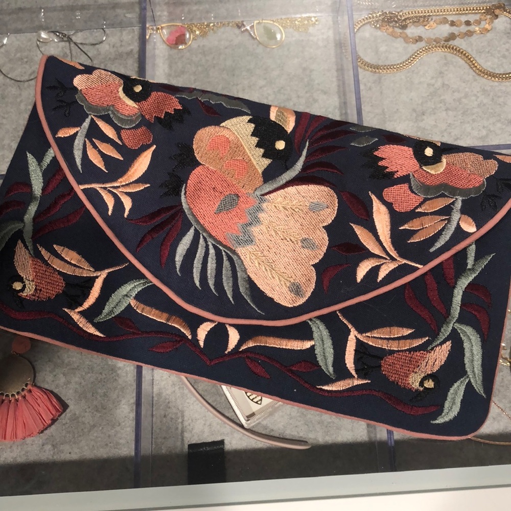 Embroidered clutch